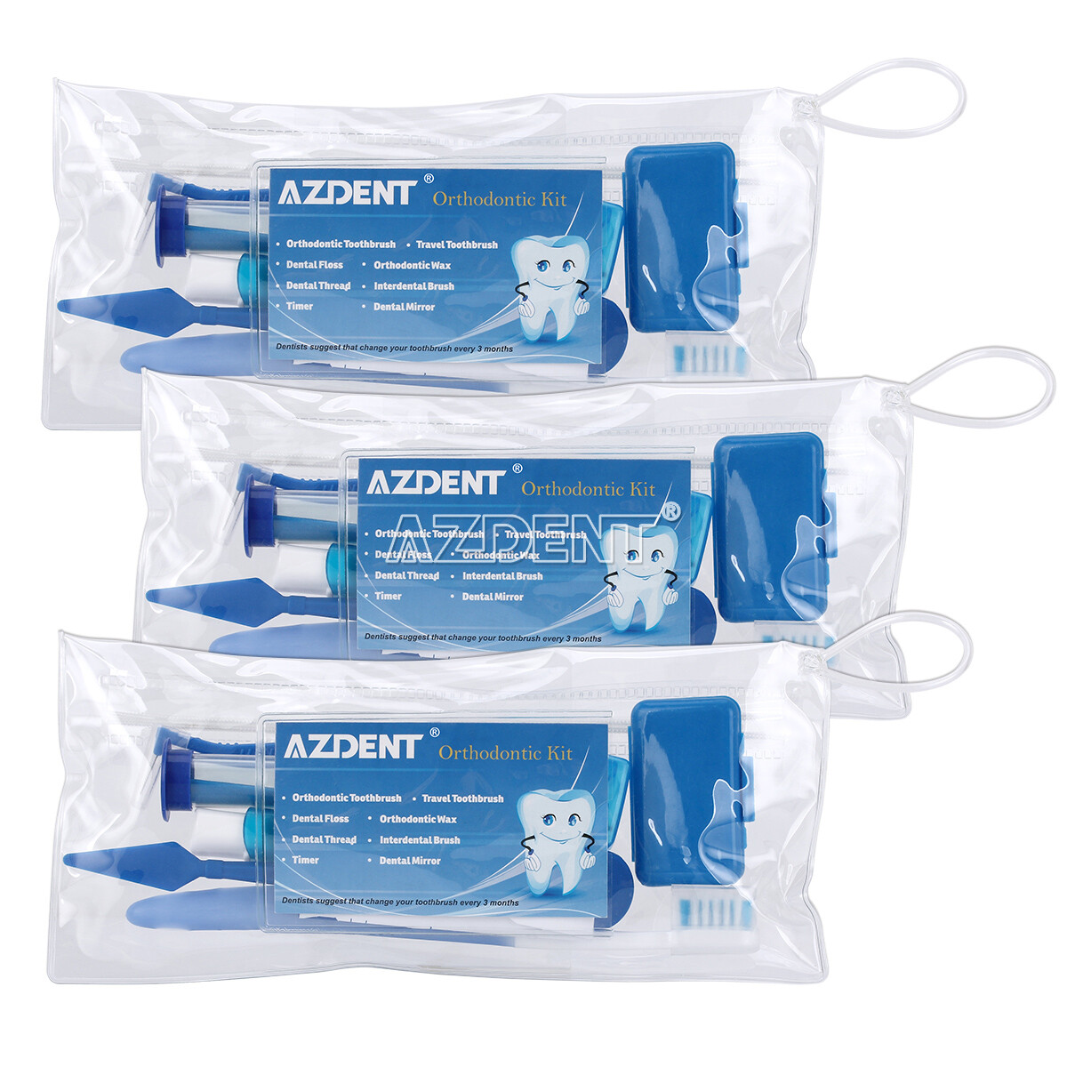5 Packs Dental Orthodontic Brush Ties Toothbrush Brush Floss Kit Oral Care Blue