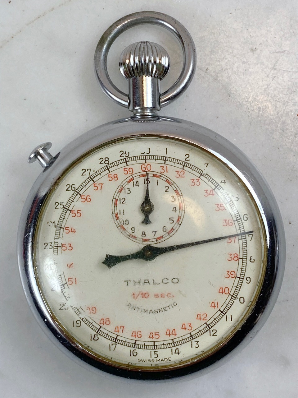 Vintage THALCO Stopwatch 1/10 Sec. Antimagnetic 795 Manual Wind Works. SWISS