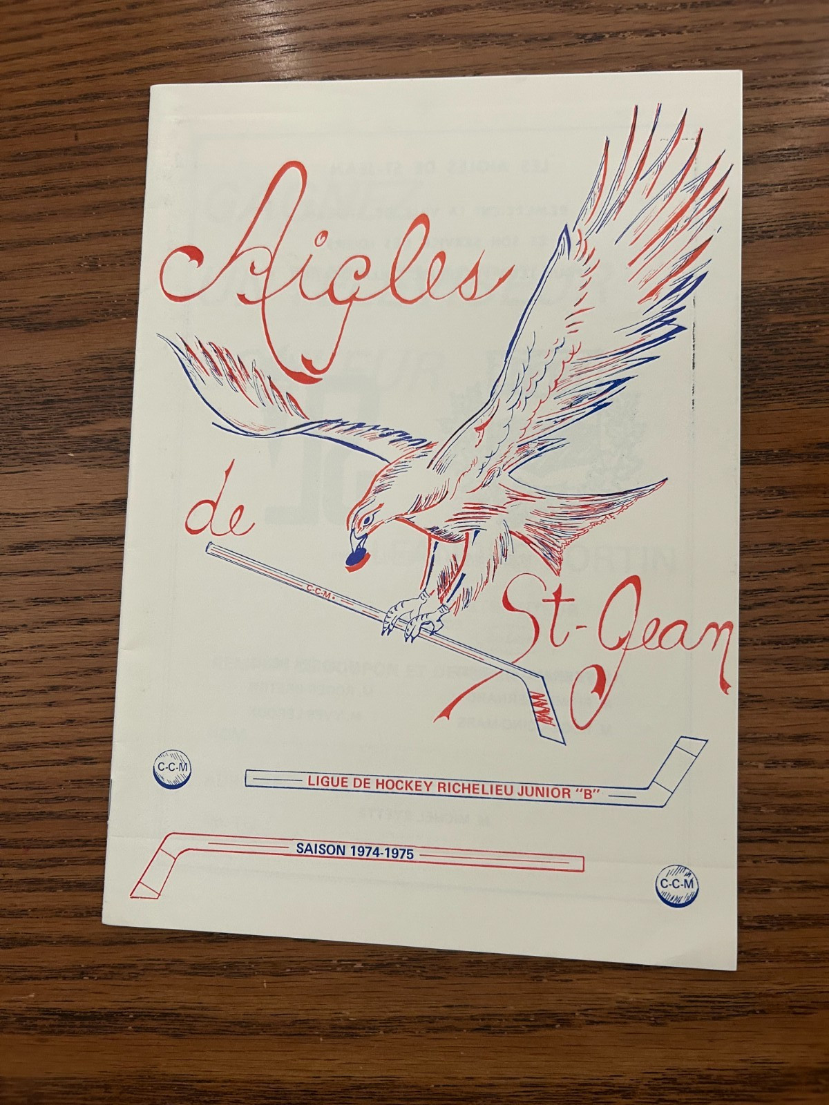 RARE 1974 1975 RJBHL St Jean Eagles Aigles hockey program Junior Minor