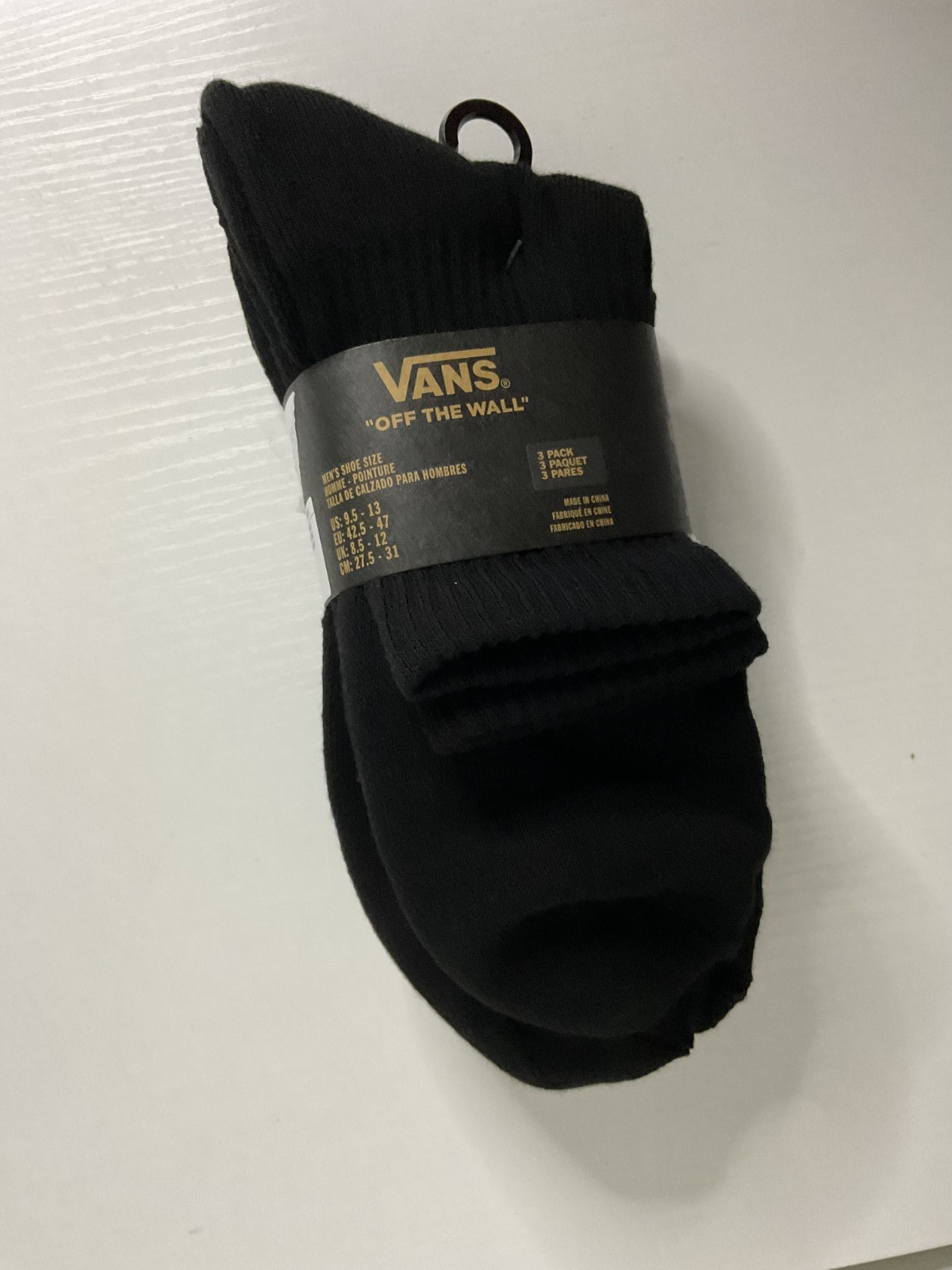 Vans "off the wall" Men's 3-Pack Classic Crew Socks Black Size 9.5-13