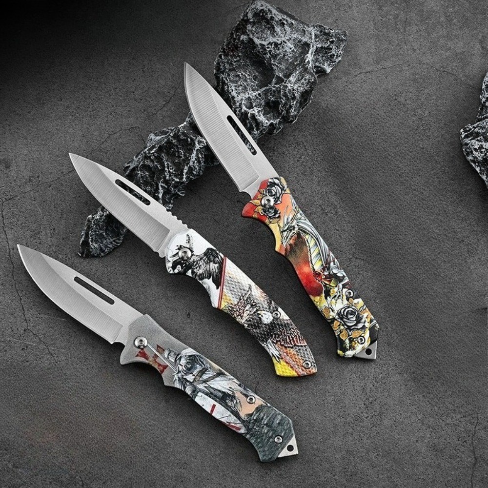 3 PCS Open Folding Pocket Knife Tactial Survival Tool Outdoor Camping EDC Knife