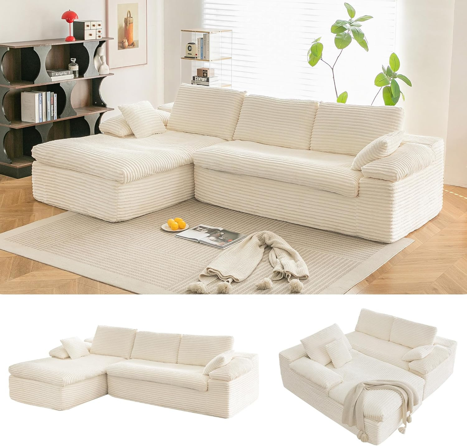 110" L Shaped Modular Sectional Sofa, Cloud Boneless Couch w/Fluffy Seat Cushion