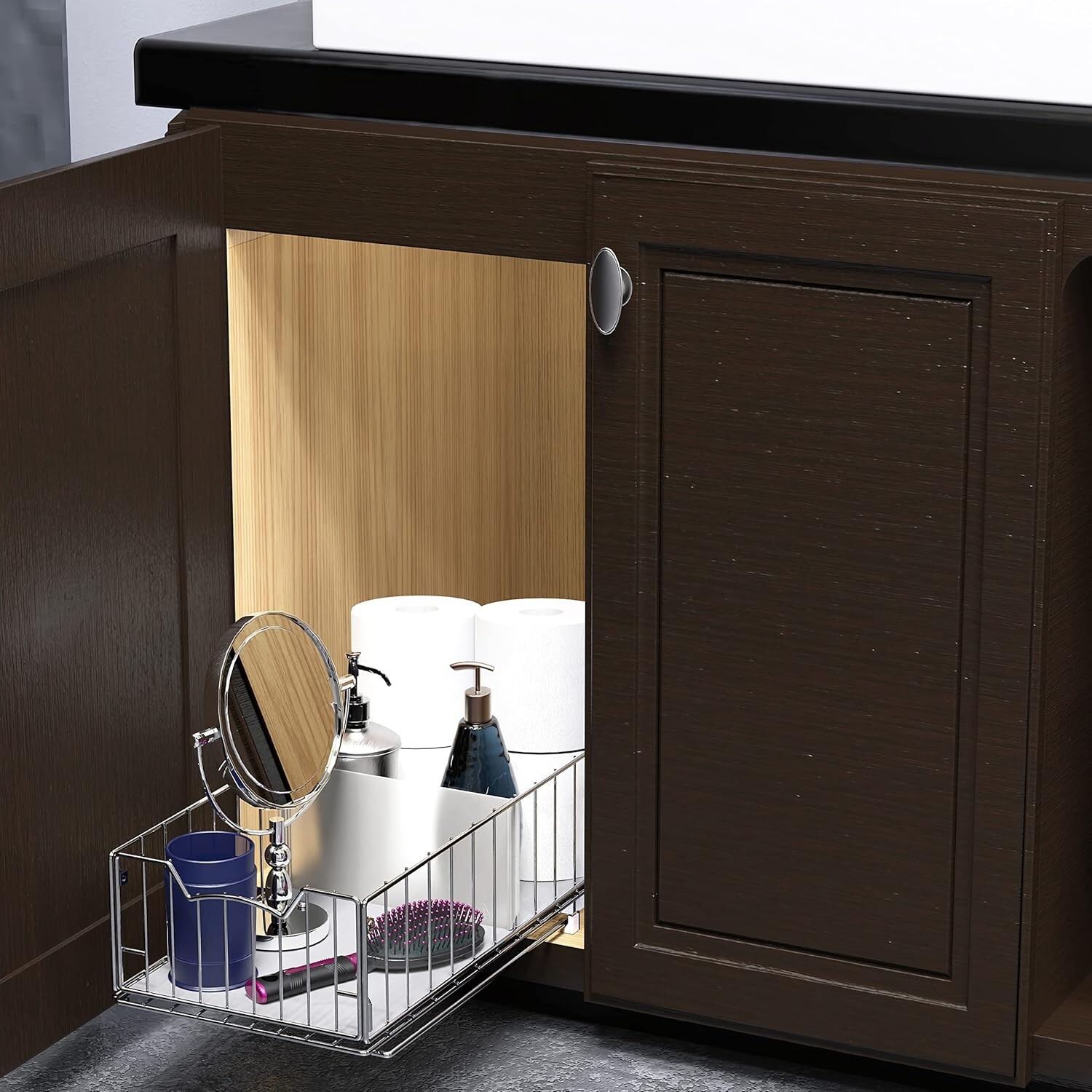Simple Houseware Pull Out Cabinet Sliding Basket Chrome