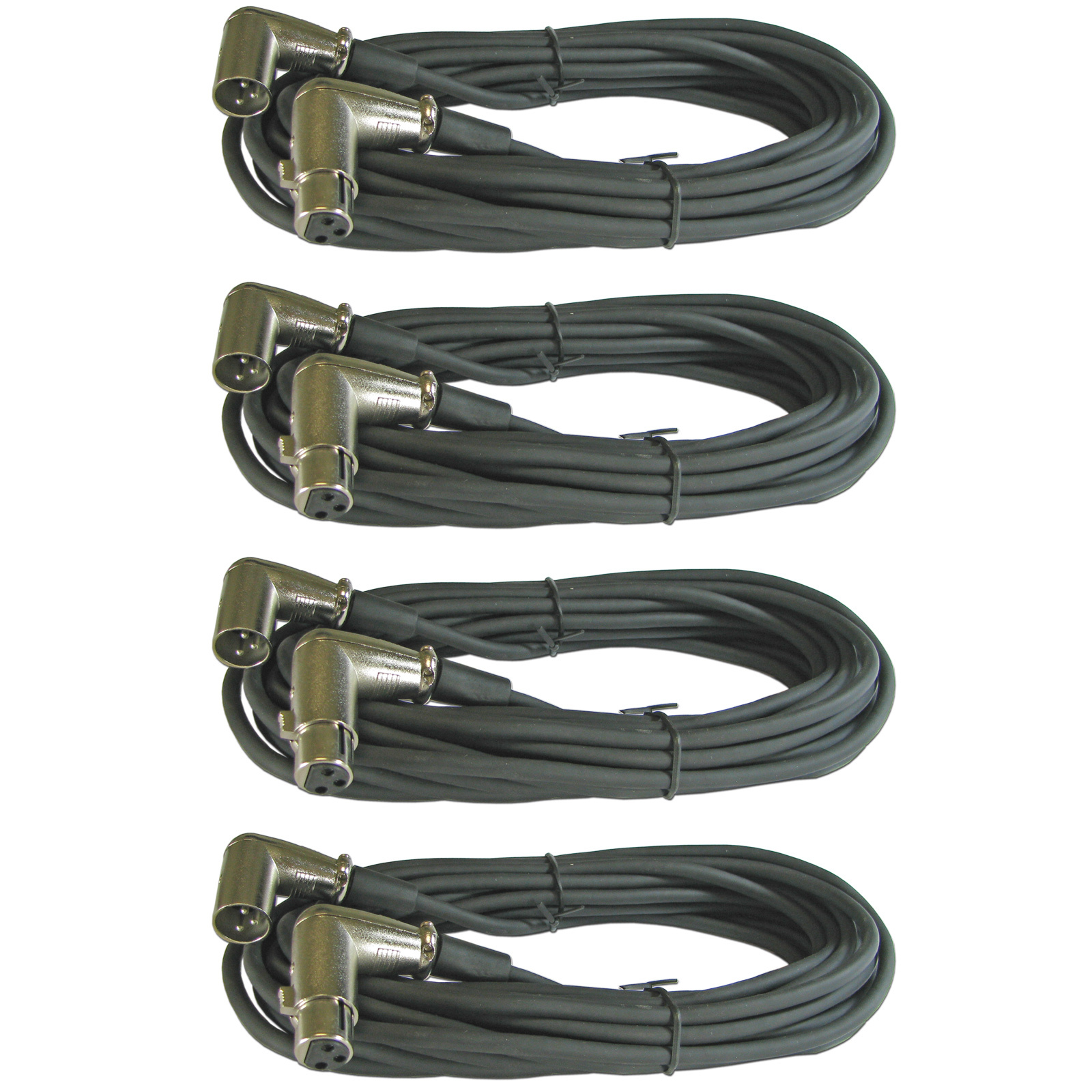 4 PACK 25 FT foot shielded right angle XLR male to female mic microphone cable