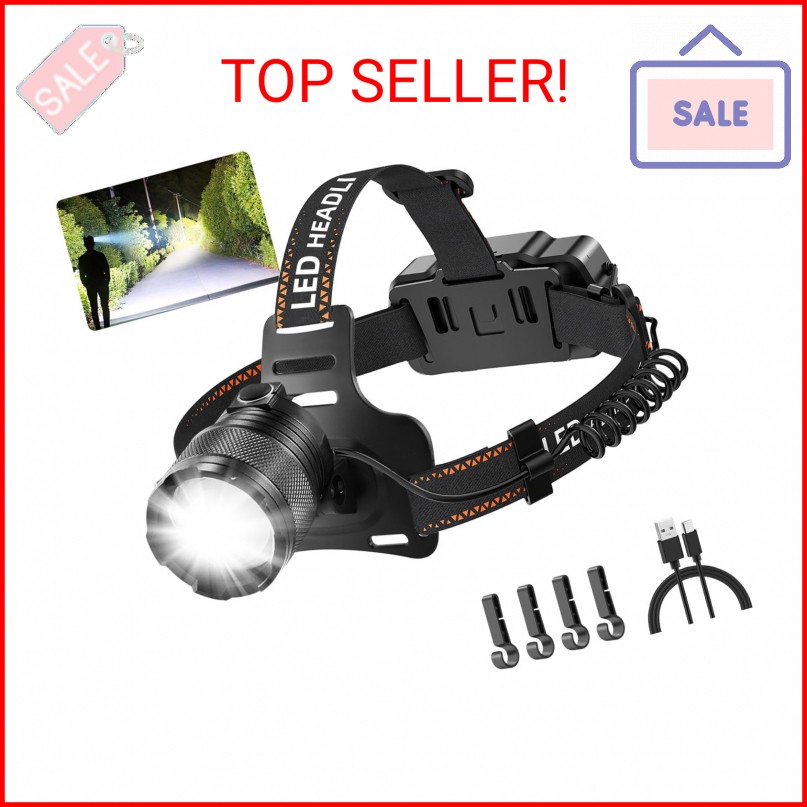 Staaricc Super Bright Aluminum Headlamp, Rechargeable Headlamp High Lumen, 90° A