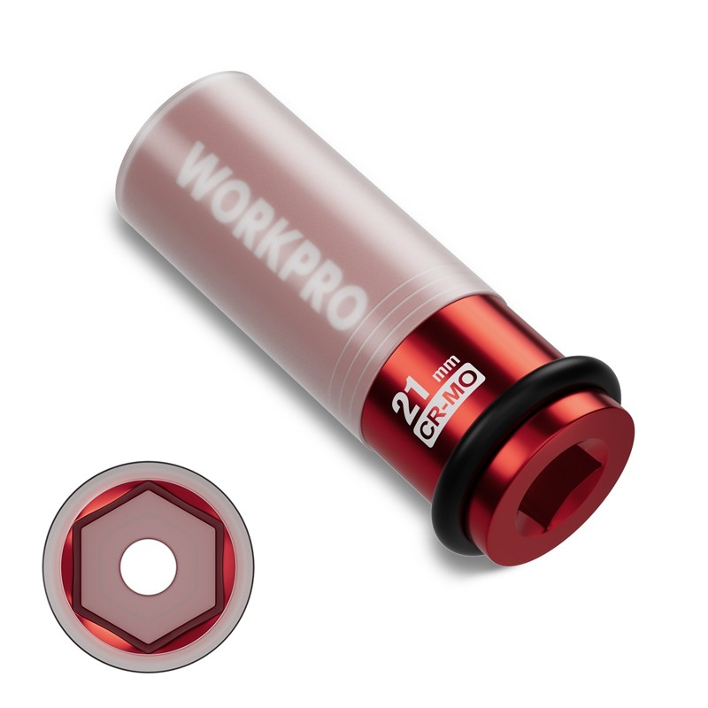 WORKPRO 1/2" Drive 21mm Deep Thin Wall Socket 6-Point Impact Lug Nut Socket US