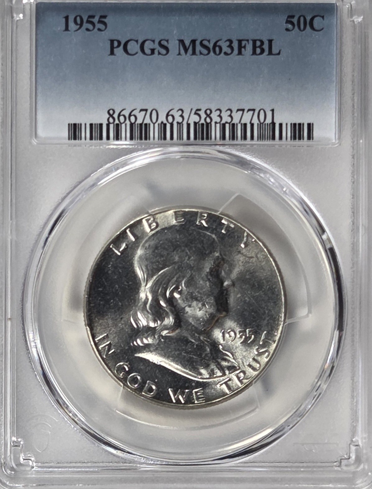 1955 Franklin Half Dollar PCGS MS63 FBL FULL BELL LINES 🔔 Choice BU, 90% Silver