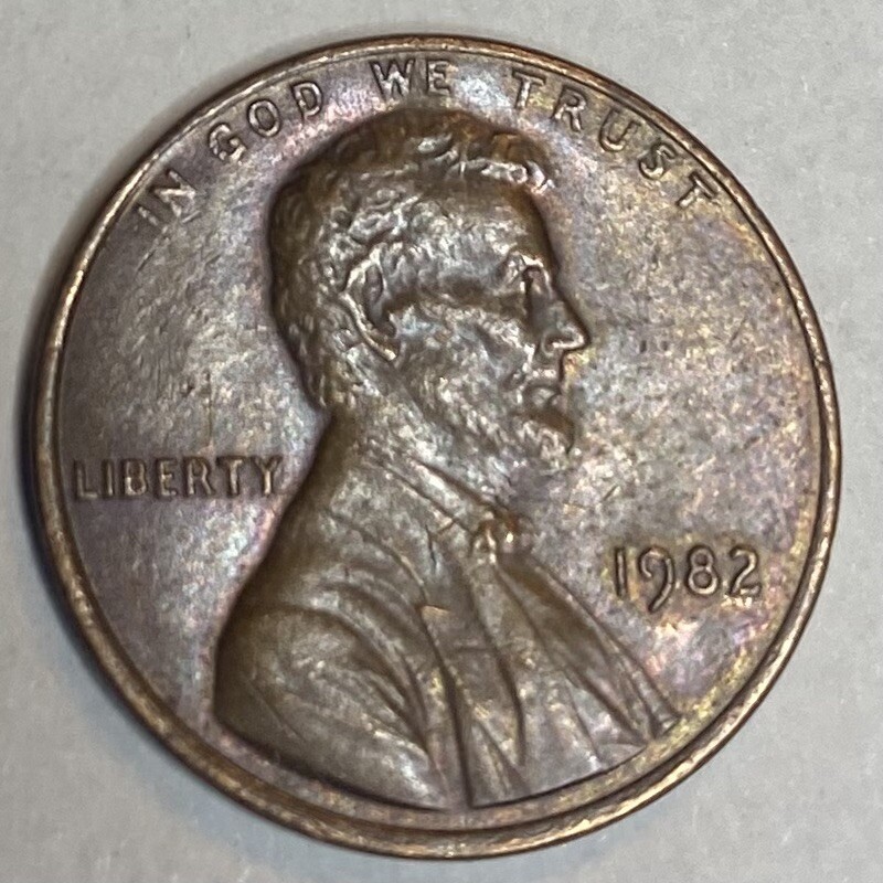 1982 Small Date Copper Penny 3.08 grams Toned with Visible Steps