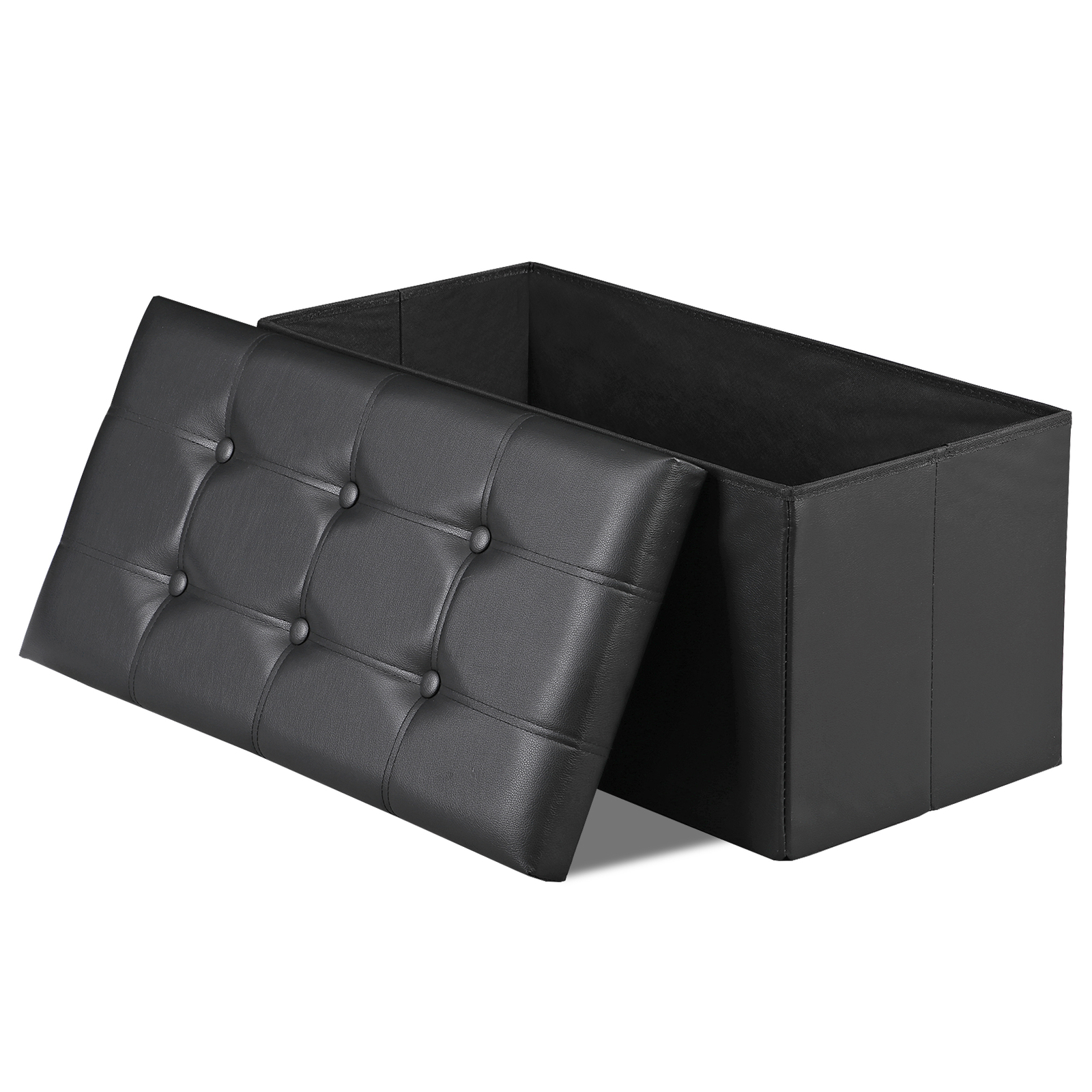 30" Folding Storage Ottoman Footstools MDF Frame Hallway Soft Seat Black