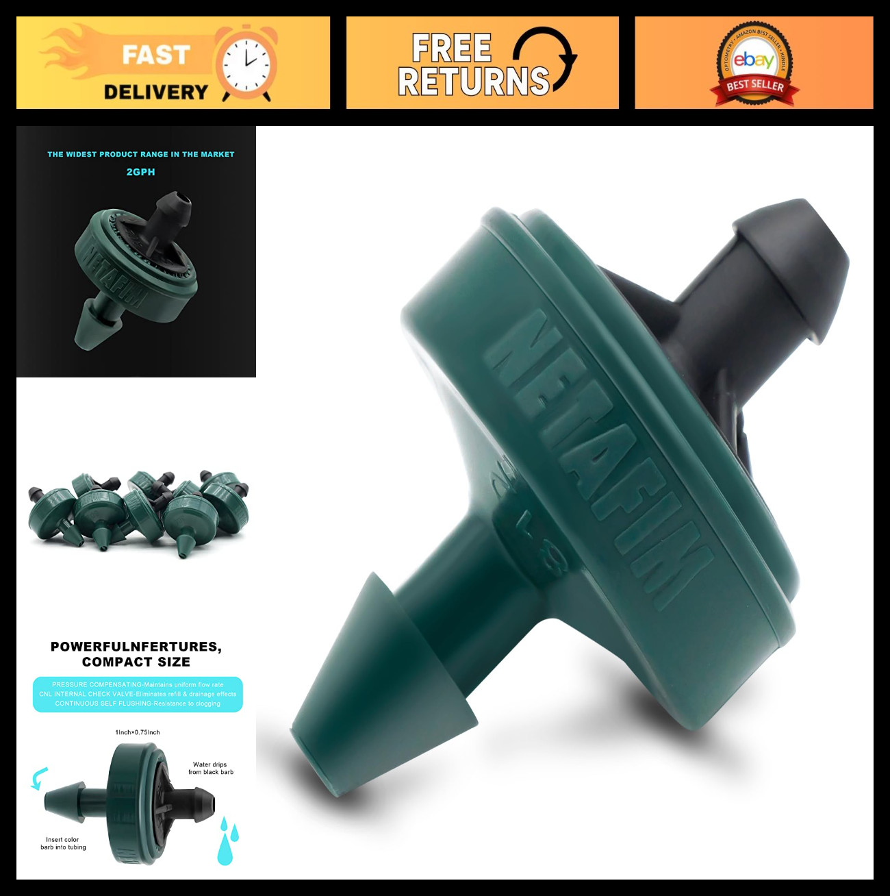 2 GPH Pressure Compensating Drip Emitters for Efficient Irrigation - 250 Pack