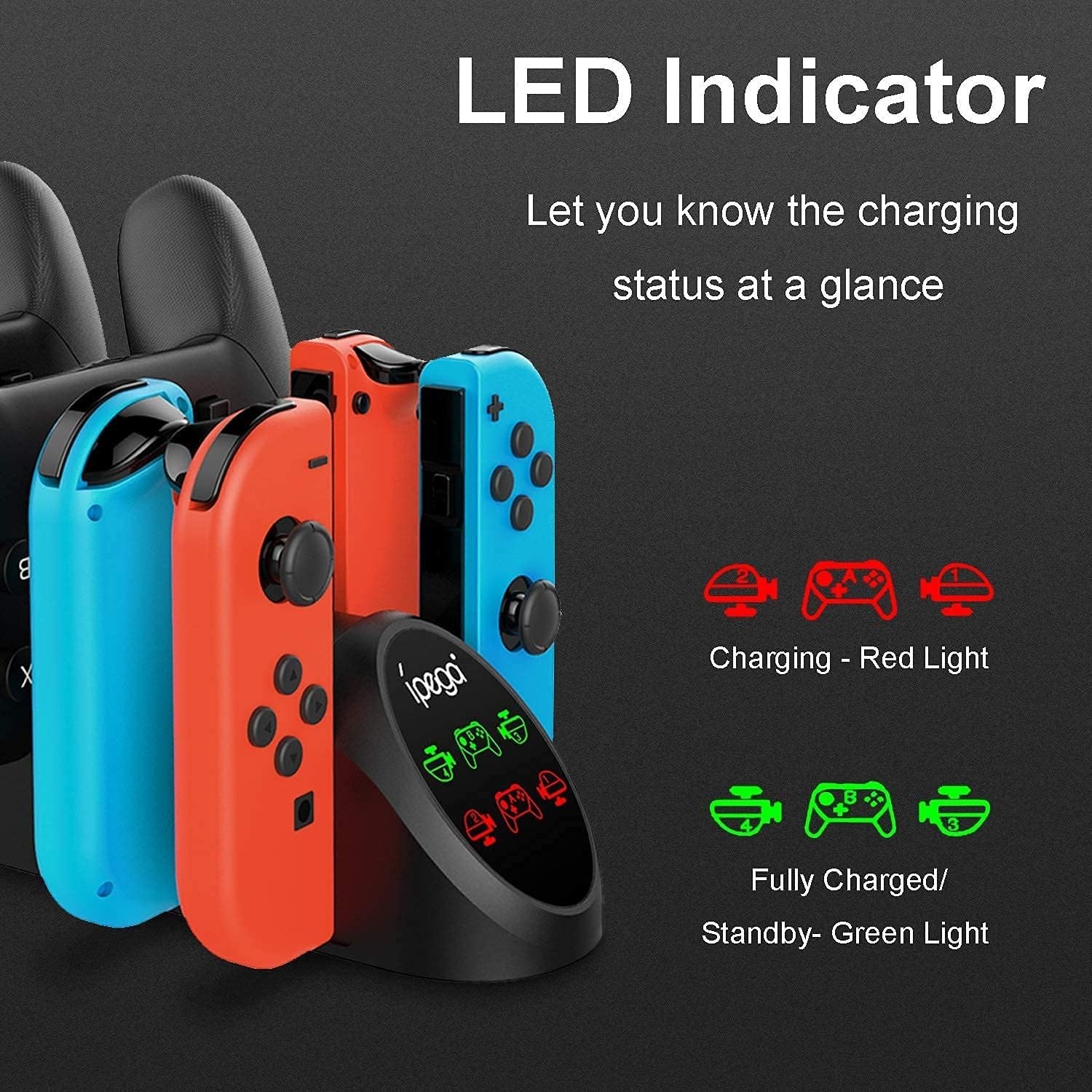 Safe & Compact Charging Dock for Switch Pro Controllers - 6-in-1 with Smart Chip