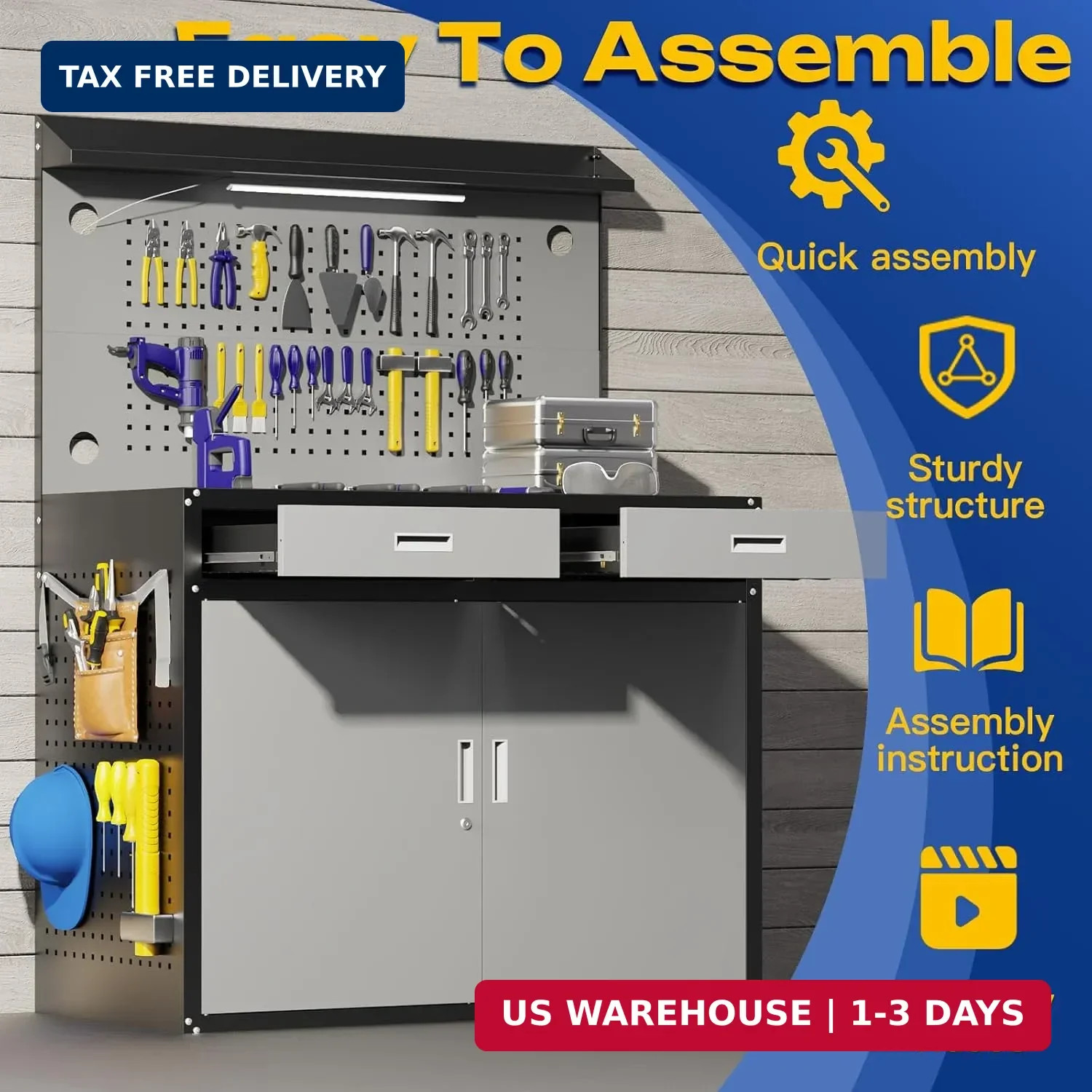 48" Work Bench,Heavy Duty 2500 LBS Capacity Workbench with Drawers and Storage,W