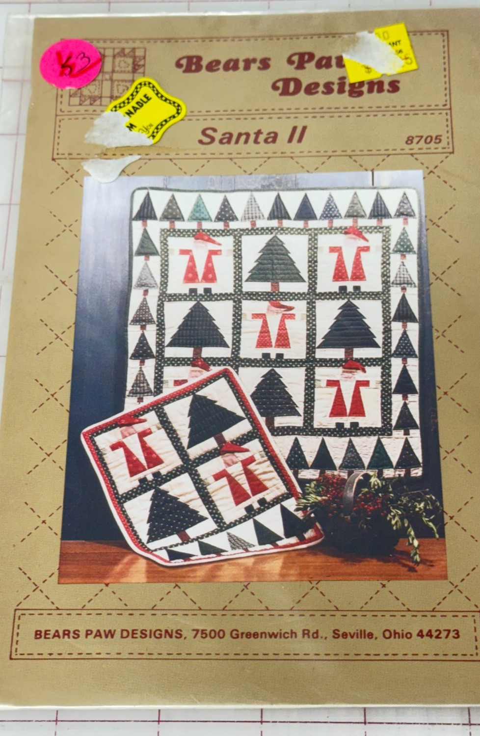 1987 Bear Paw Designs Ohio 8705 Santa II Quilt Sewing Pattern Uncut