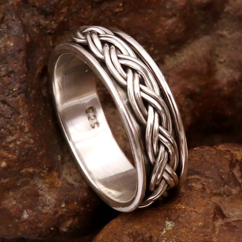 Solid 925 Sterling Silver Band& Spinner Meditation Handmade Ring All Size-U-96