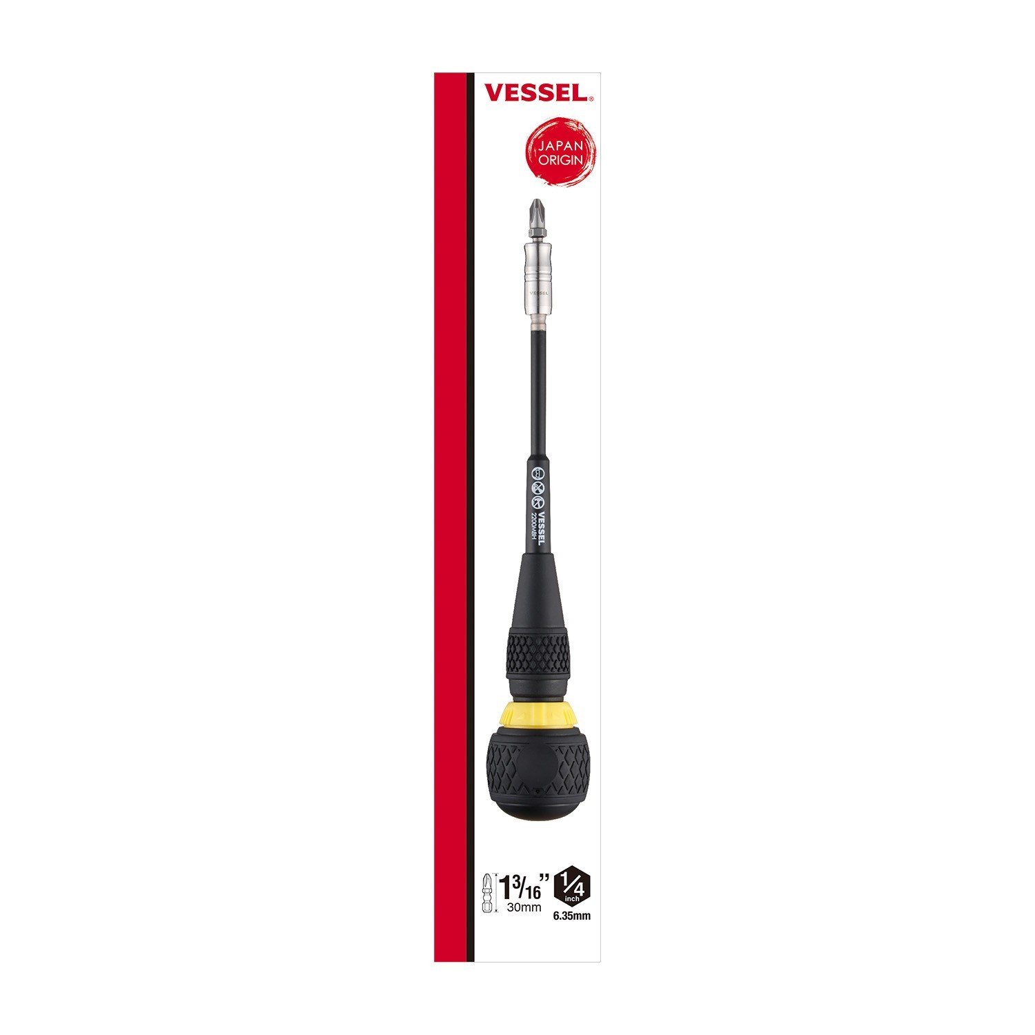 Vessel Ball Grip Ratcheting Screwdriver Interchangeable w 11pc Bit Set