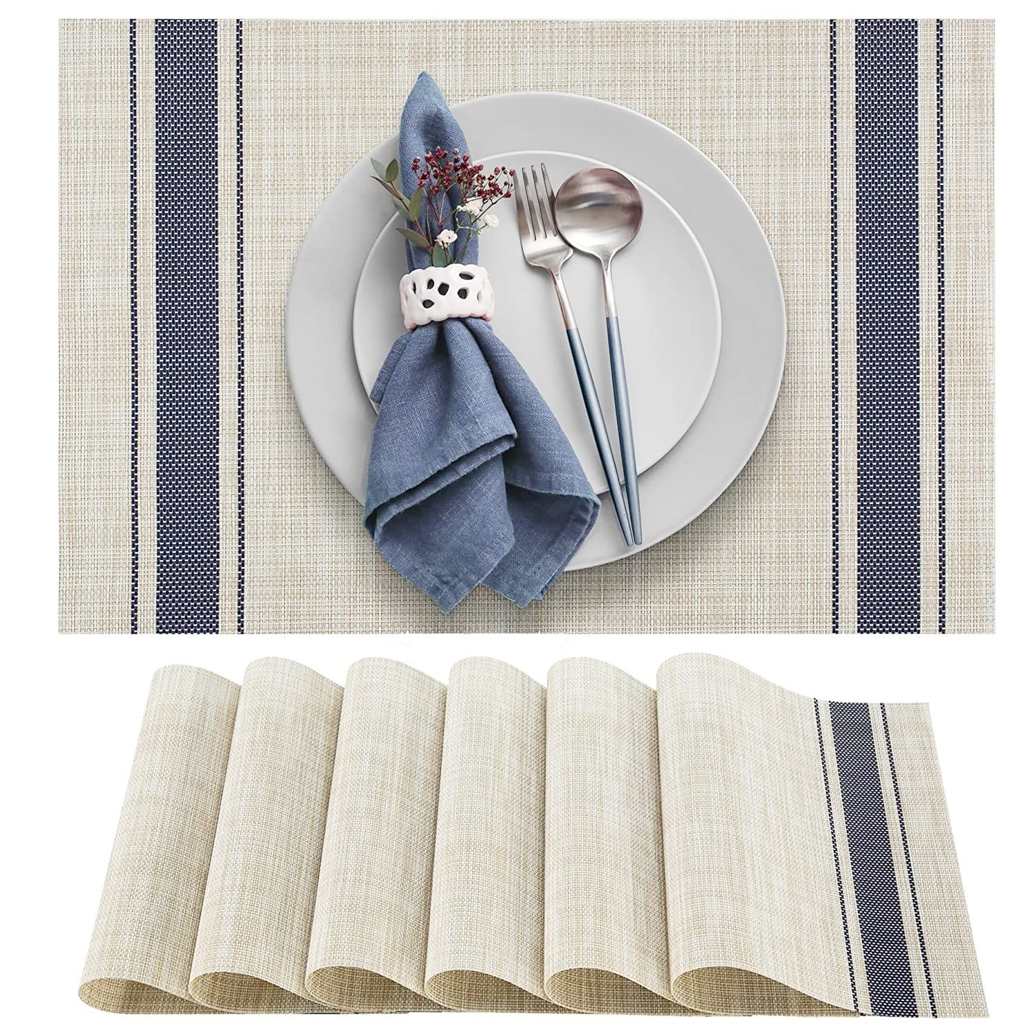 DACHUI Placemats Set of 6, Soft & Elegant Woven Vinyl Place Mats, Water Resis...