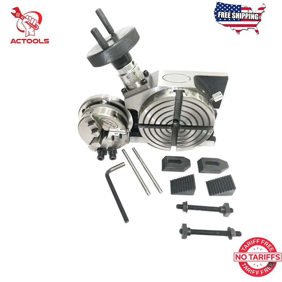 4" Rotary Table Horizontal Vertical + 65 mm 3 Jaw Chuck Backplate + M6 Clamp Kit