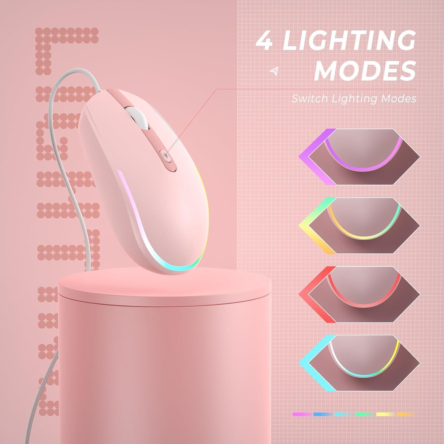 Ambidextrous Optical Wired Mouse with Friendly RGB Lighting - Perfect for Work