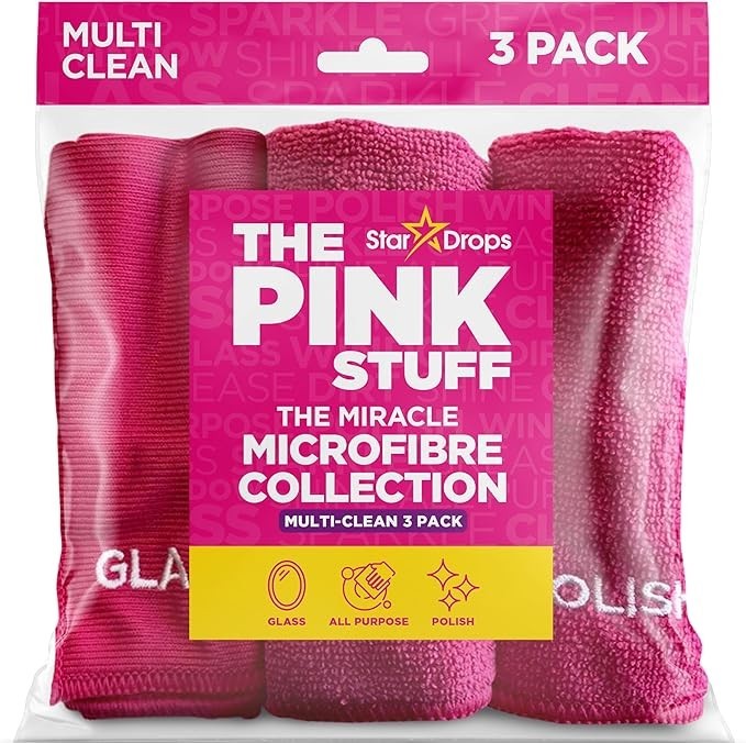 The Pink Stuff 3 Microfiber Cloth - 1 Glass 1 All Purpose 1 Polish