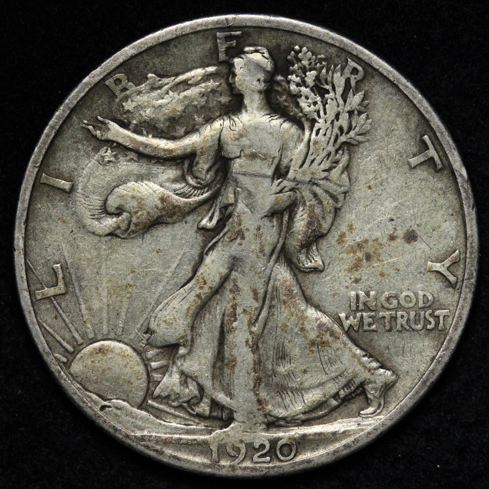 1920-D Walking Liberty Silver Half Dollar VF++ E357 JARCCU