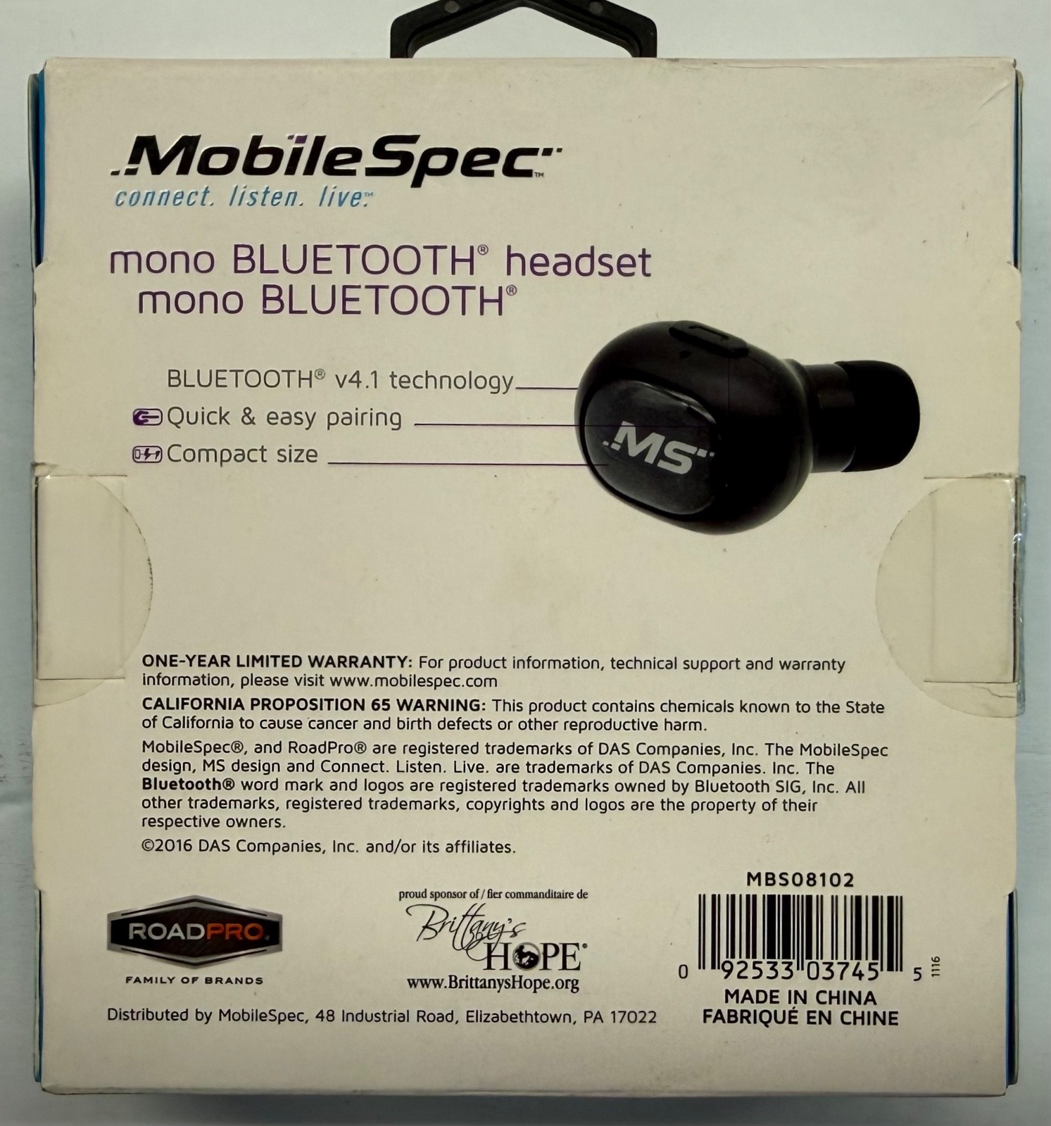 2/$19.99 MobileSpec "Mono Bluetooth Headset" (MBS08102)(080)