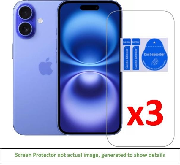 3x iPhone 16 Screen Protector w/ cloth and installation stickers