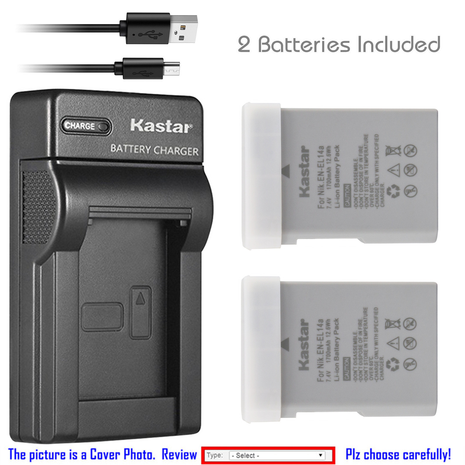 Kastar EN-EL14a Battery Charger for Nikon Coolpix P7000 P7100 P7700 P7800 D5100