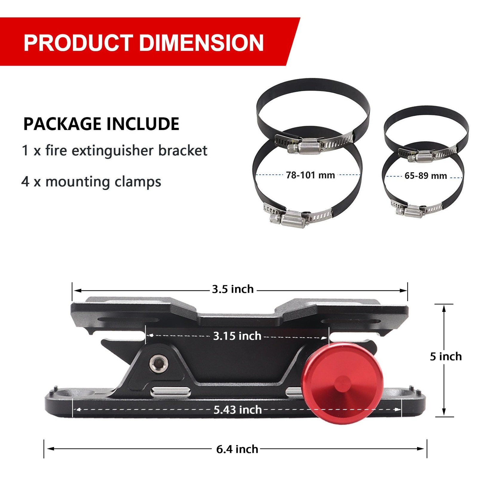 Quick Release Fire Extinguisher Mount - Aluminum Adjustable UTV Roll Black