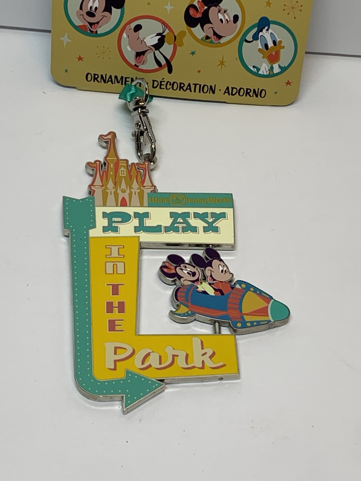 Disney Play In The Park Mickey & Minnie Christmas Ornament Metal Spinner NEW