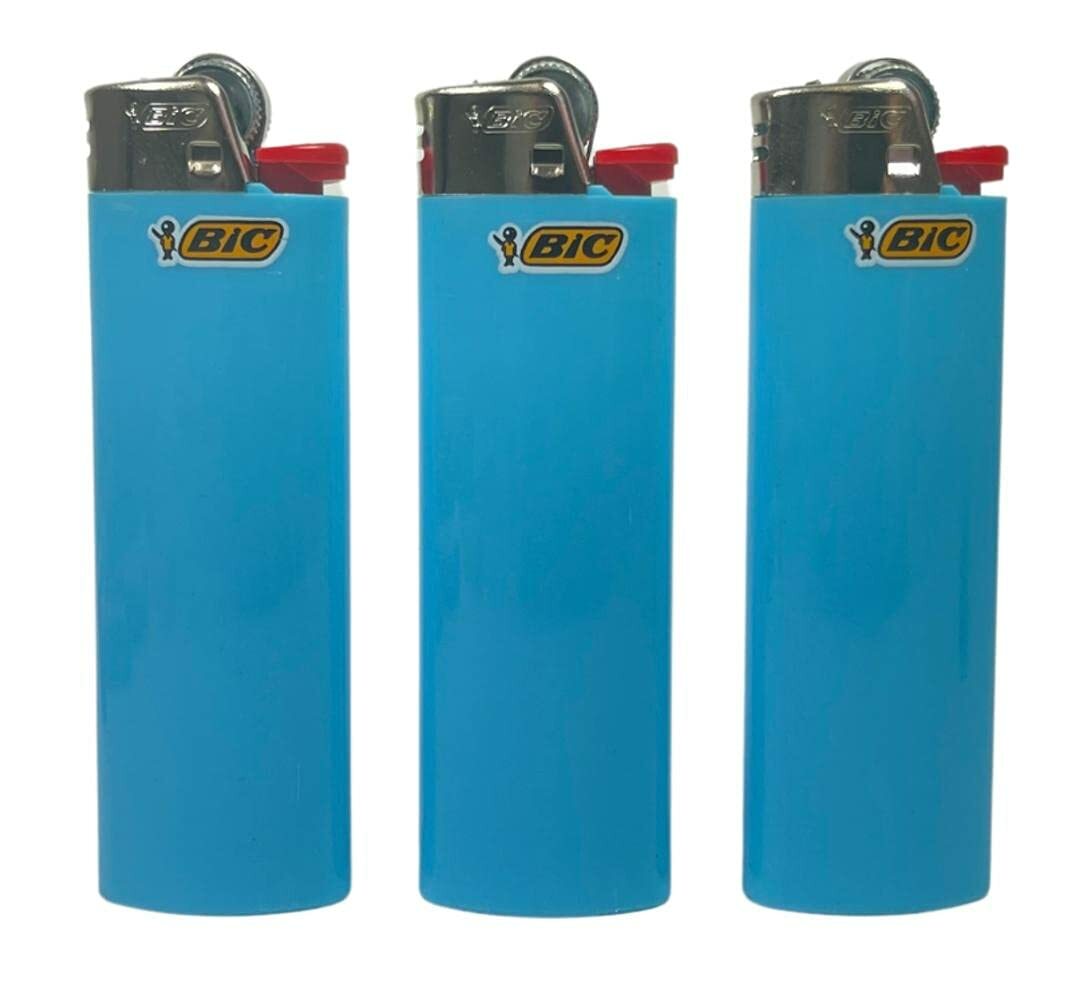 3 Light Blue Bic Lighters Standard Size (Sky Blue Baby Blue)