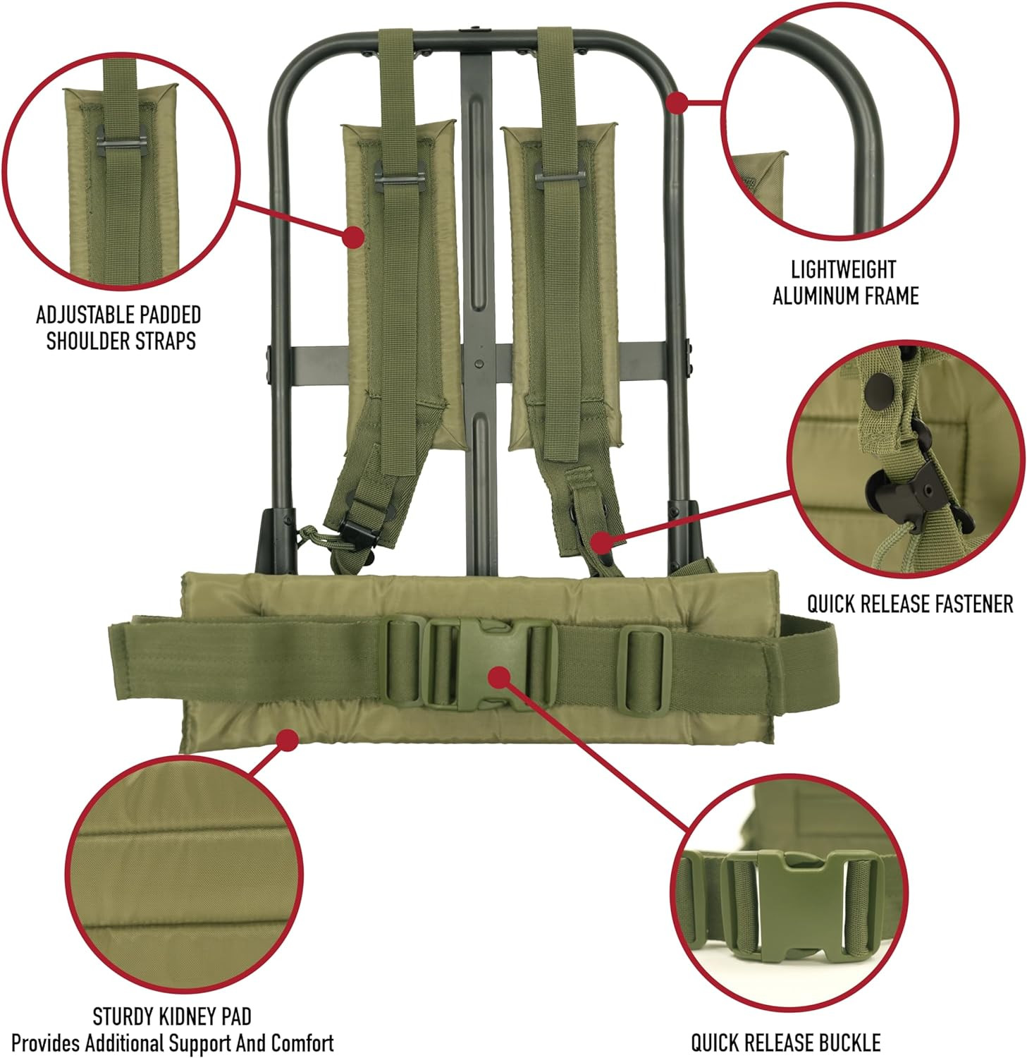 Alice Pack Frame with Attachments – Includes Padded Shoulder Straps and Kidney P