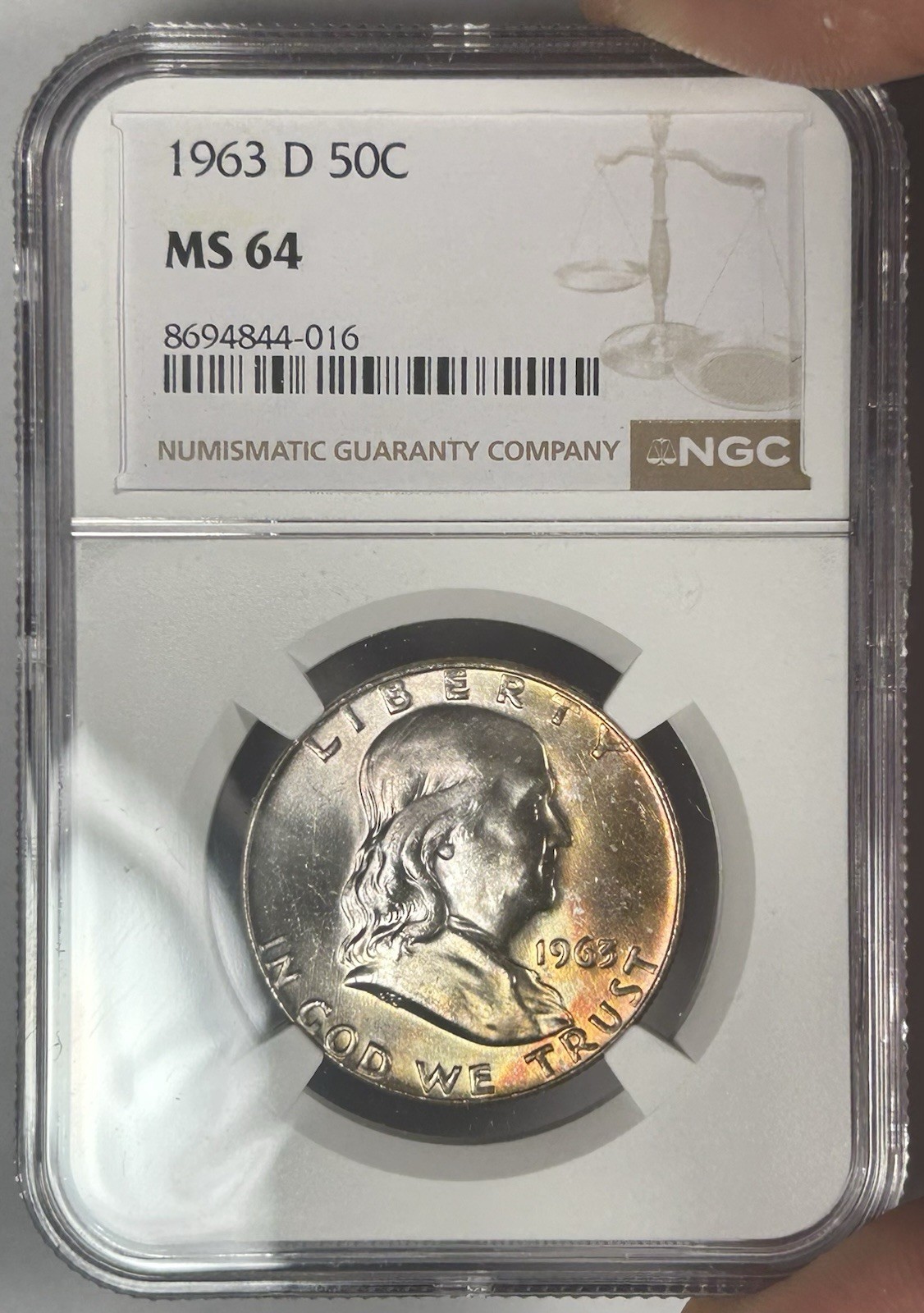 1963 D Franklin Half Dollar Coin Toned NGC MS 64