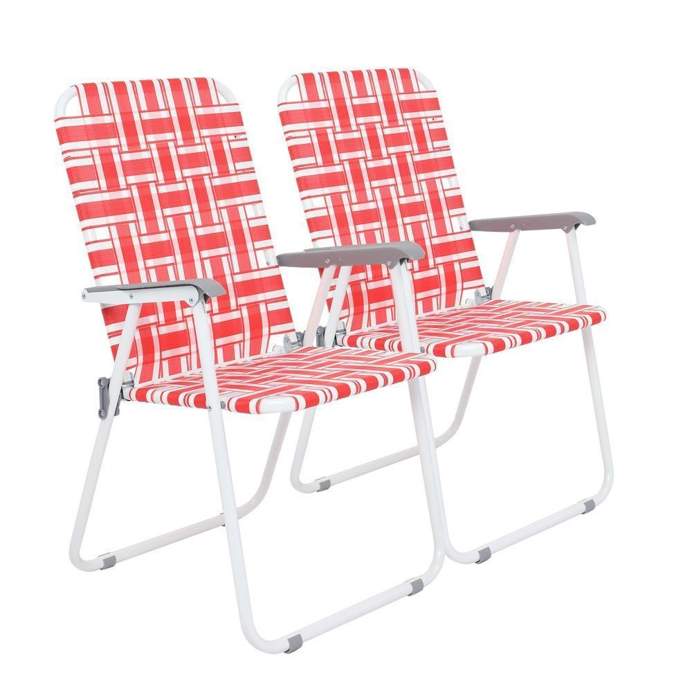2 Pcs Folding Web Chair Beach Chair Lawn Patio Reclining Chair Camping Chair