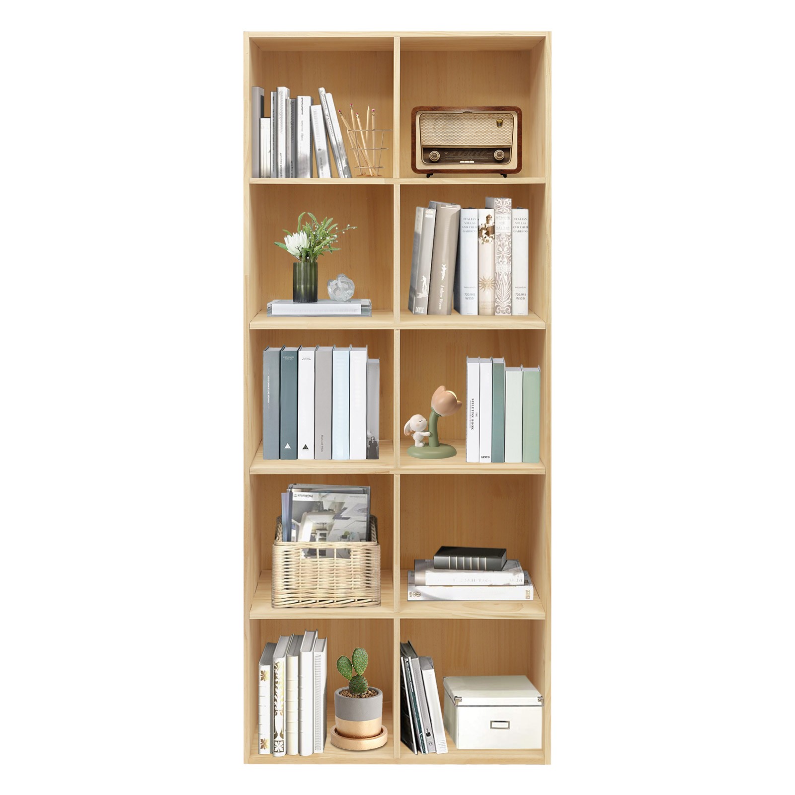 10 Cube Solid Wood Shelves, Wooden Shelf Bookcase, Floor Standing Bookshelf
