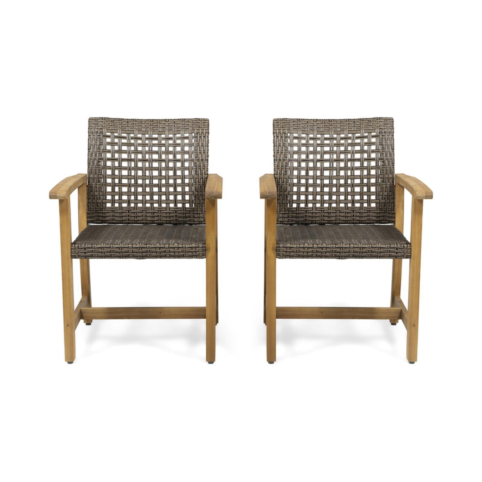 Dining Chairs Set of 2, Acacia Wood and Polyethylene Rattan Design for Stylish