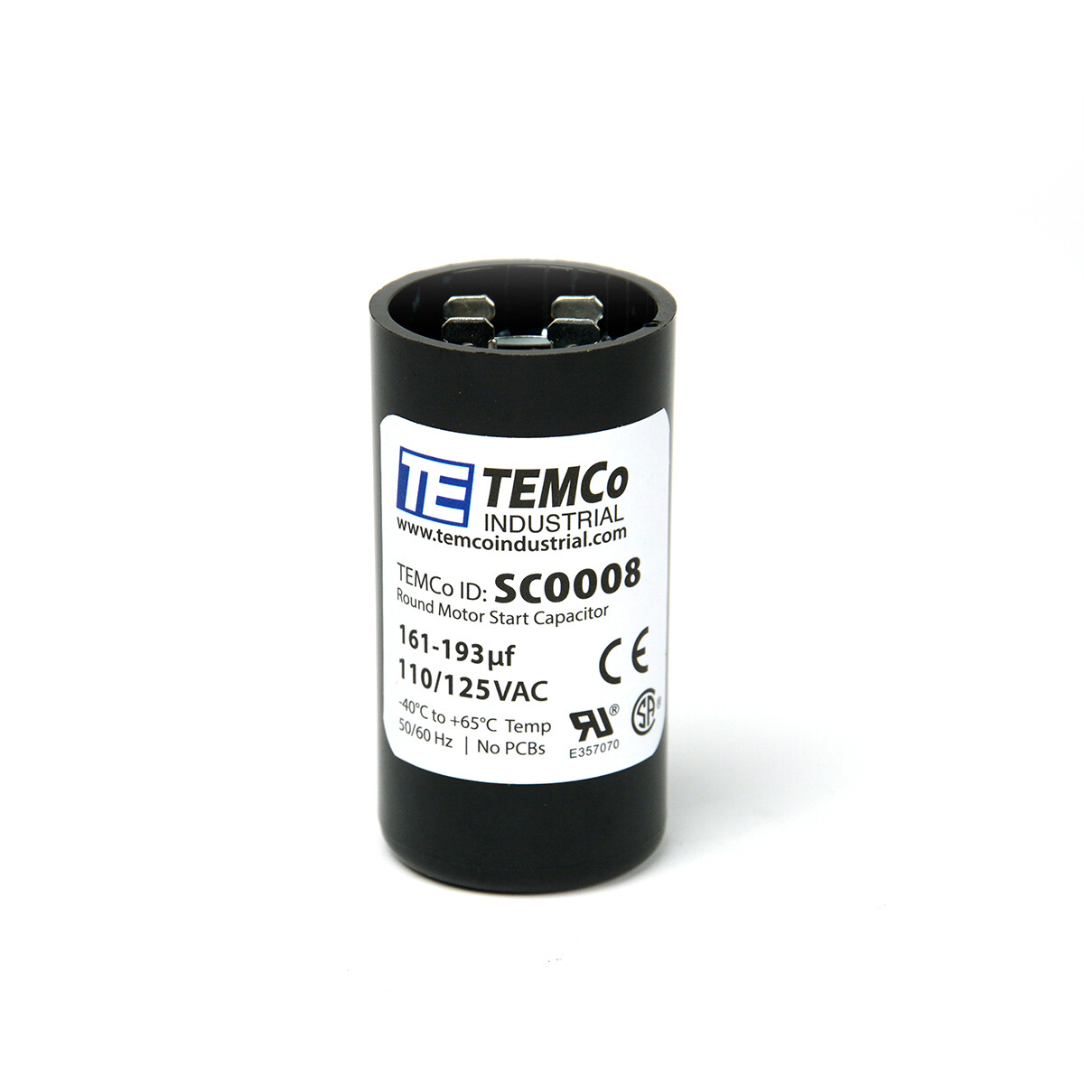 TEMCo 161-193 uf/MFD 110-125 VAC volts Round Start Capacitor 50/60 Hz -Lot-2