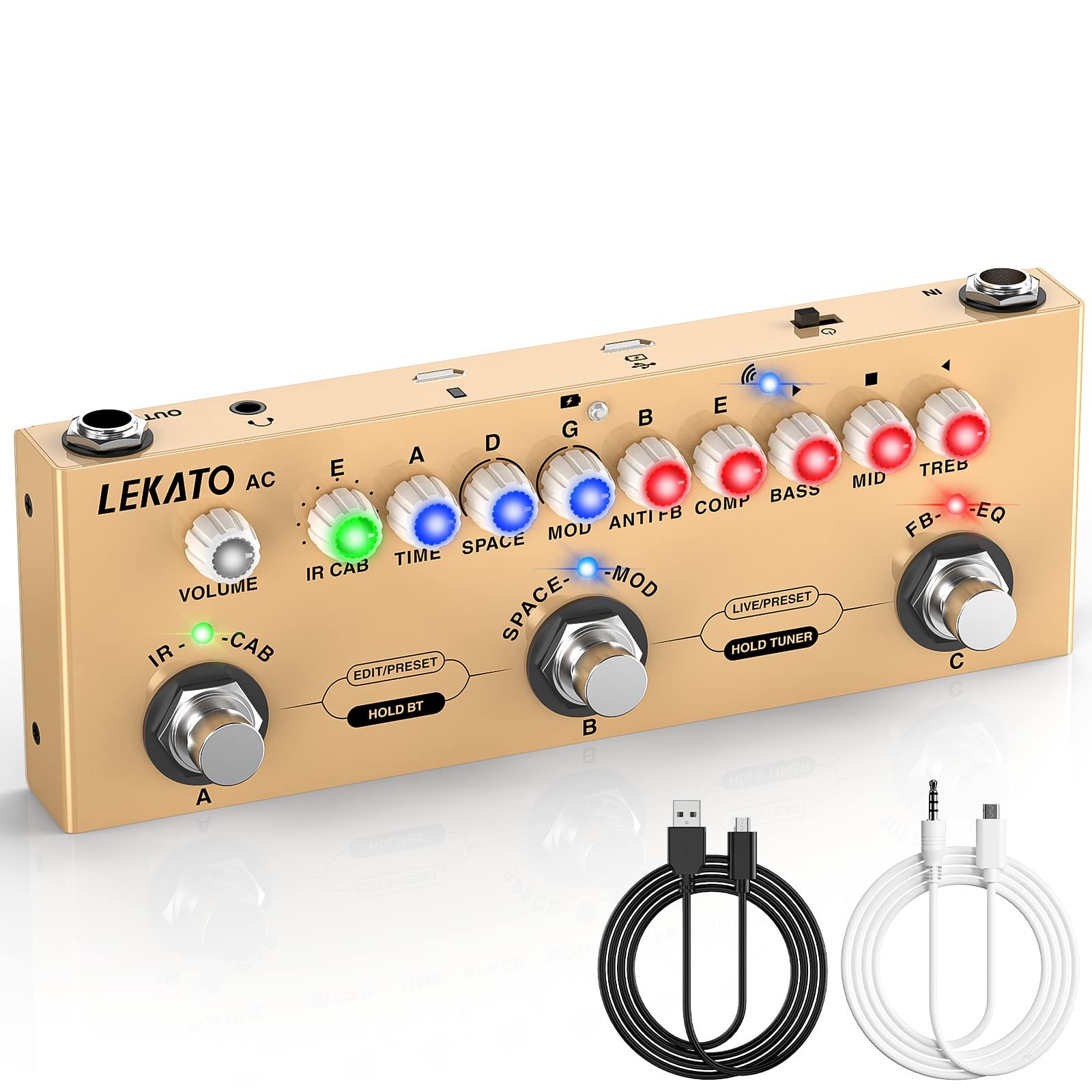 LEKATO Multi Effects Pedal for Acoustic Guitar, with IR Loading 9 AMP Models, Ac