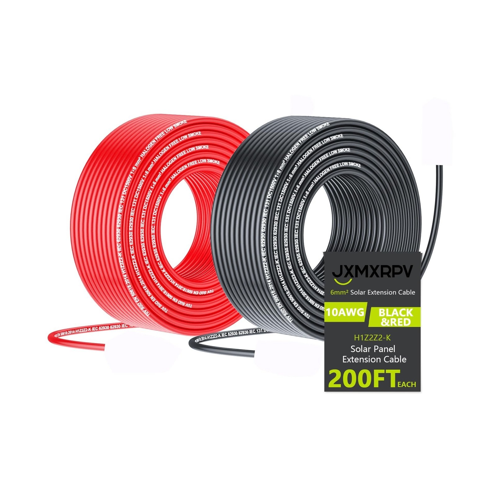 200Ft Solar Panels Extension Cables, 6mm² PV Cable Without Connectors, IP68