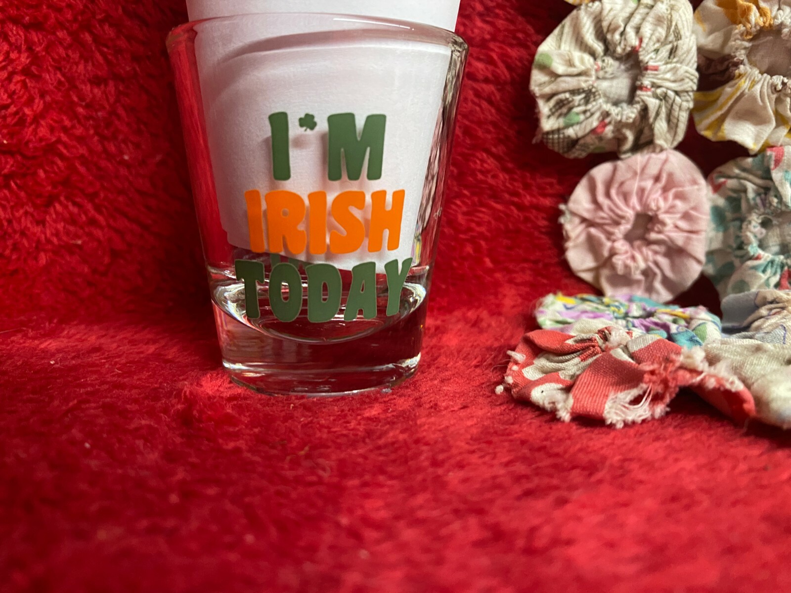 I'm Irish Today Shot Glass Green and Orange Lettering