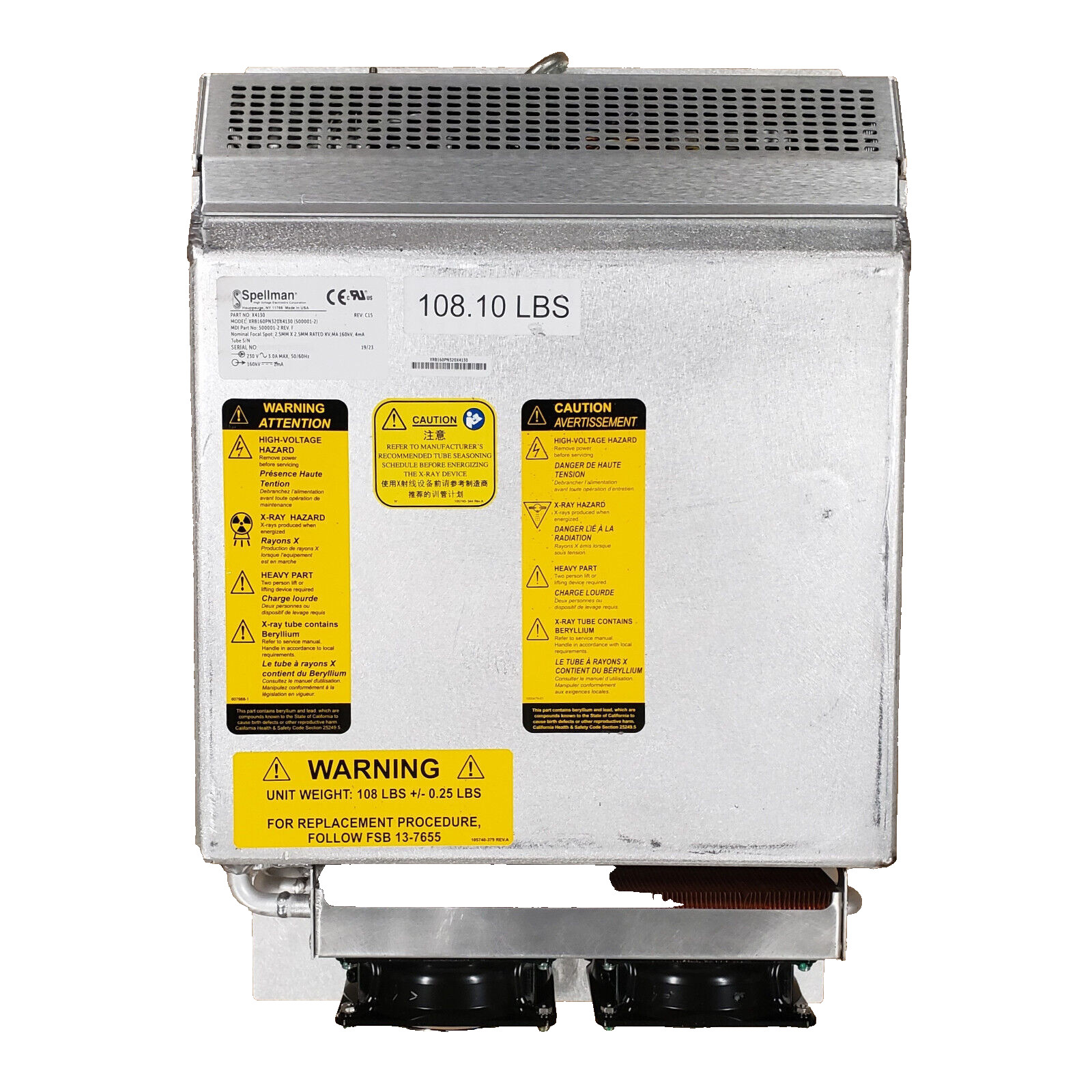 Spellman XRB160PN320X4130 Monoblock X4130 X-Ray Source Generator 2.5m 160kV 200W