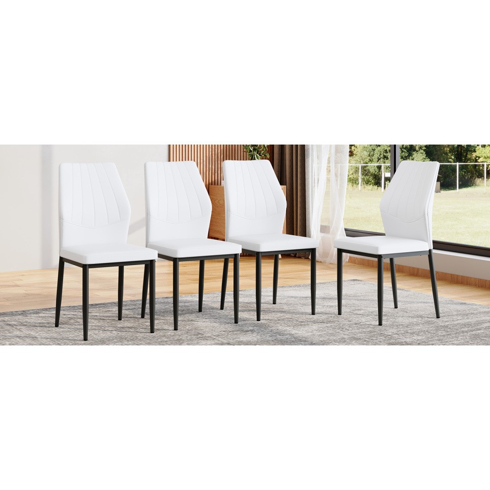 Set of 4 Dining Chairs - Ergonomic PU Leather Backrest, Black & White, 37'' High