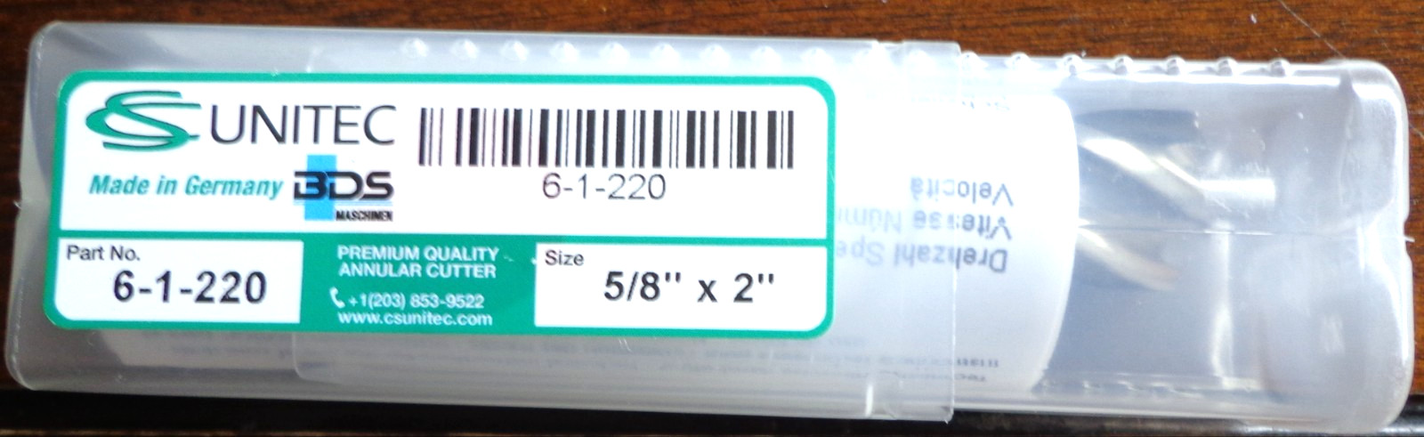 CS Unitec 6-1-220 5/8" x 2" Unibroach High Speed Steel Annular Cutter, New!!