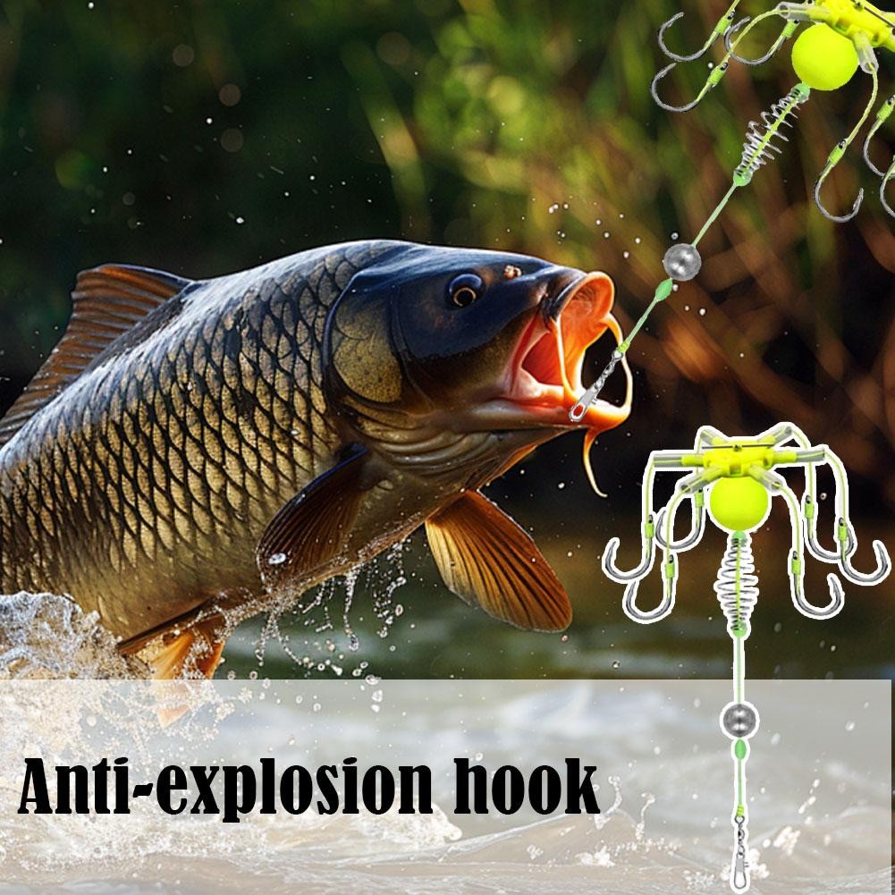 Six Hook Carbon Steel Line Group Feeder Sinker Float Sharp Fishing Spring B F3I6