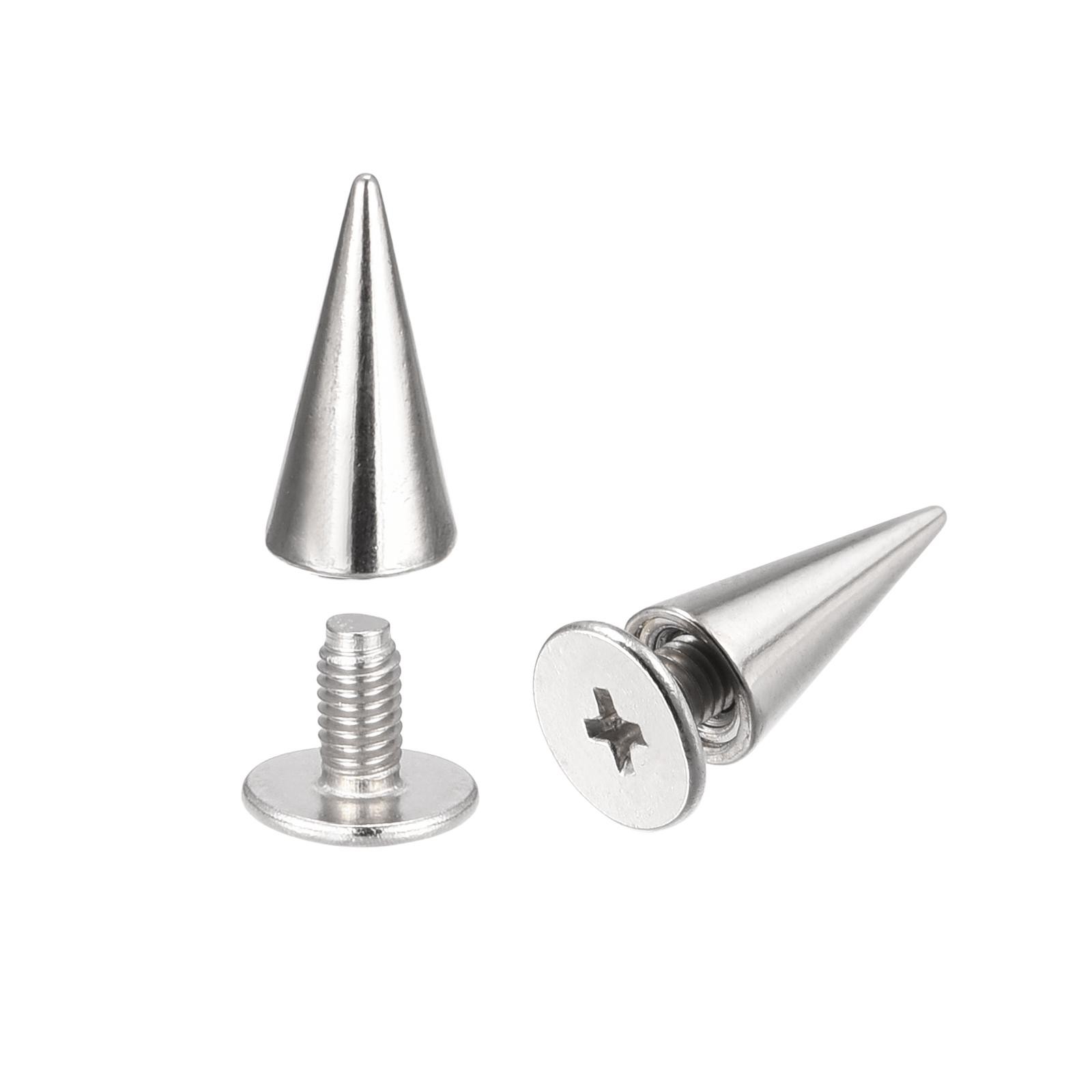 6x12mm Screw Back Rivets, 20 Set Solid Leather Studs Silver Tone