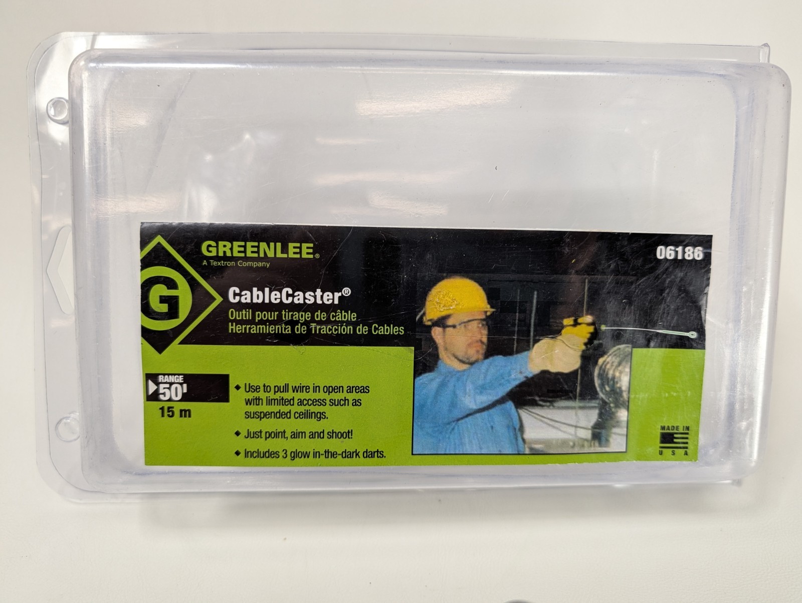 Greenlee 06186 CableCaster Wire Pulling Tool with 3 Glow-in-the-Dark Darts