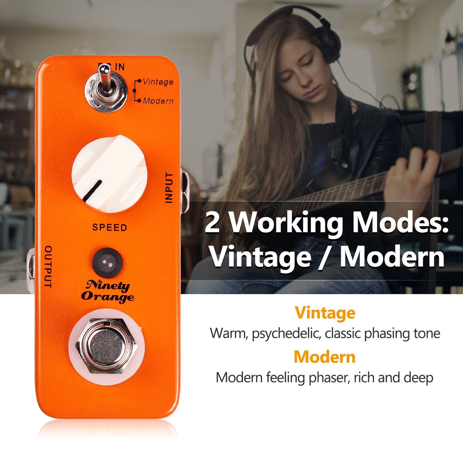 Mooer Ninety Orange Micro Mini Analog Phaser Electric Guitar Effect Pedal True