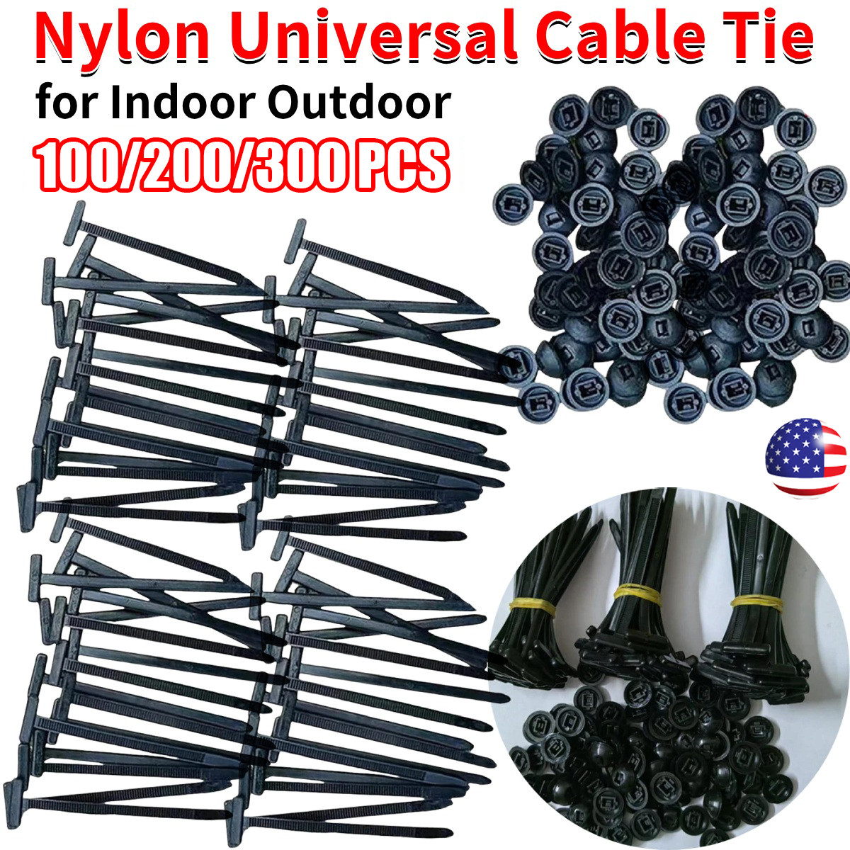 200Pcs Nylon Universal Cable Tie Buckle – Heavy Duty Self-Locking Zip Ties Holde