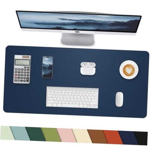 Pu Leather Desk Protector & Writing Pad, Non-Slip 23.6" x 13.7" Midnight Blue