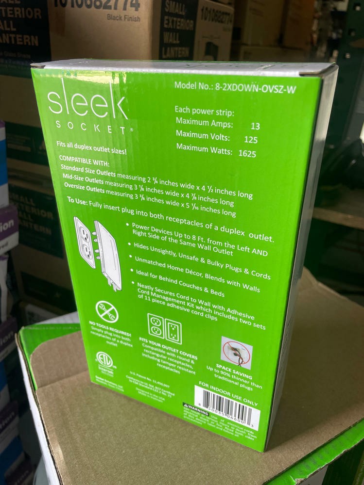 Sleek Socket Original and Patented Flat Ultra-Thin Outlet Concealer 8ft Dual
