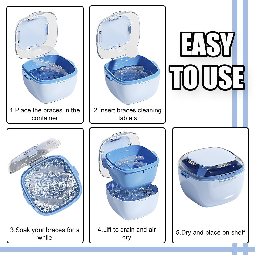 Denture Case, Retainer Cleaning Box, Large Capacity Denture Container Cup for...
